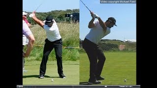 Jon Rahm golf swing  Long Iron faceon amp downtheline July 2017 [upl. by Enaywd]